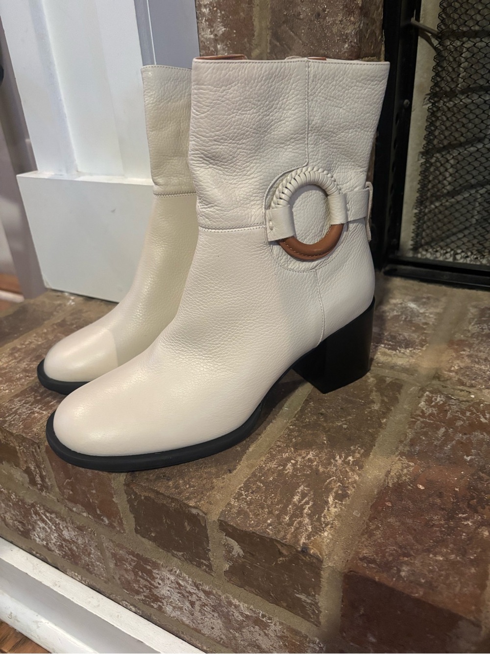 gentle souls Cream Leather Mid-Calf Ring-Accent Heeled Boots csize 10 New